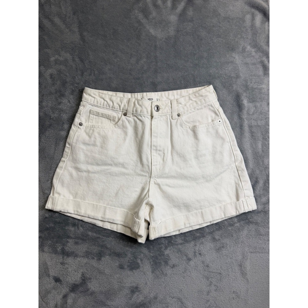 White Denim Mom High Waisted Shorts Mango MNG Rolled Hem Summer European 6